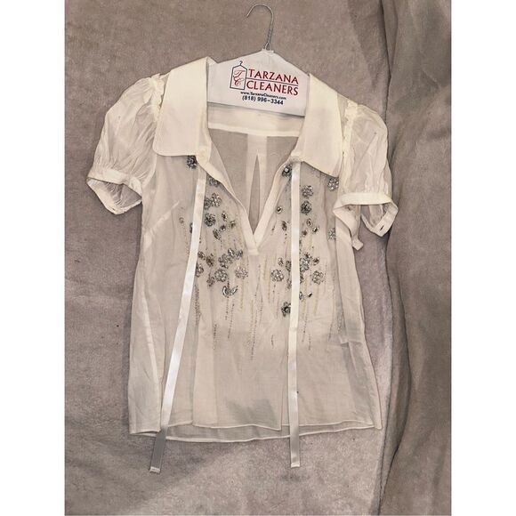 Dolce & Gabbana top women’s size M/L Europe 42 white shirt sleeve blouse - Picture 1 of 4